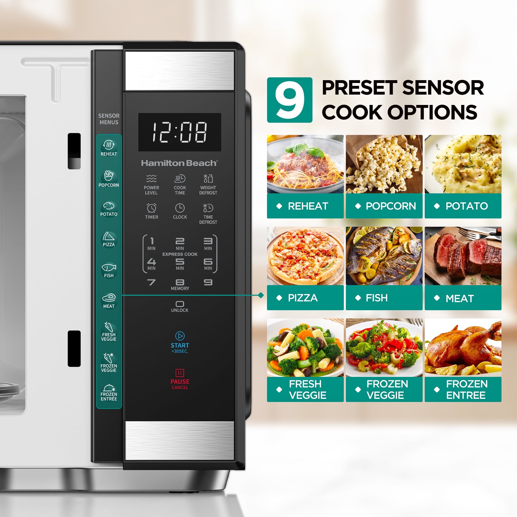 Hamilton Beach 1.1 Cu Ft Countertop Microwave Oven, Stainless Steel