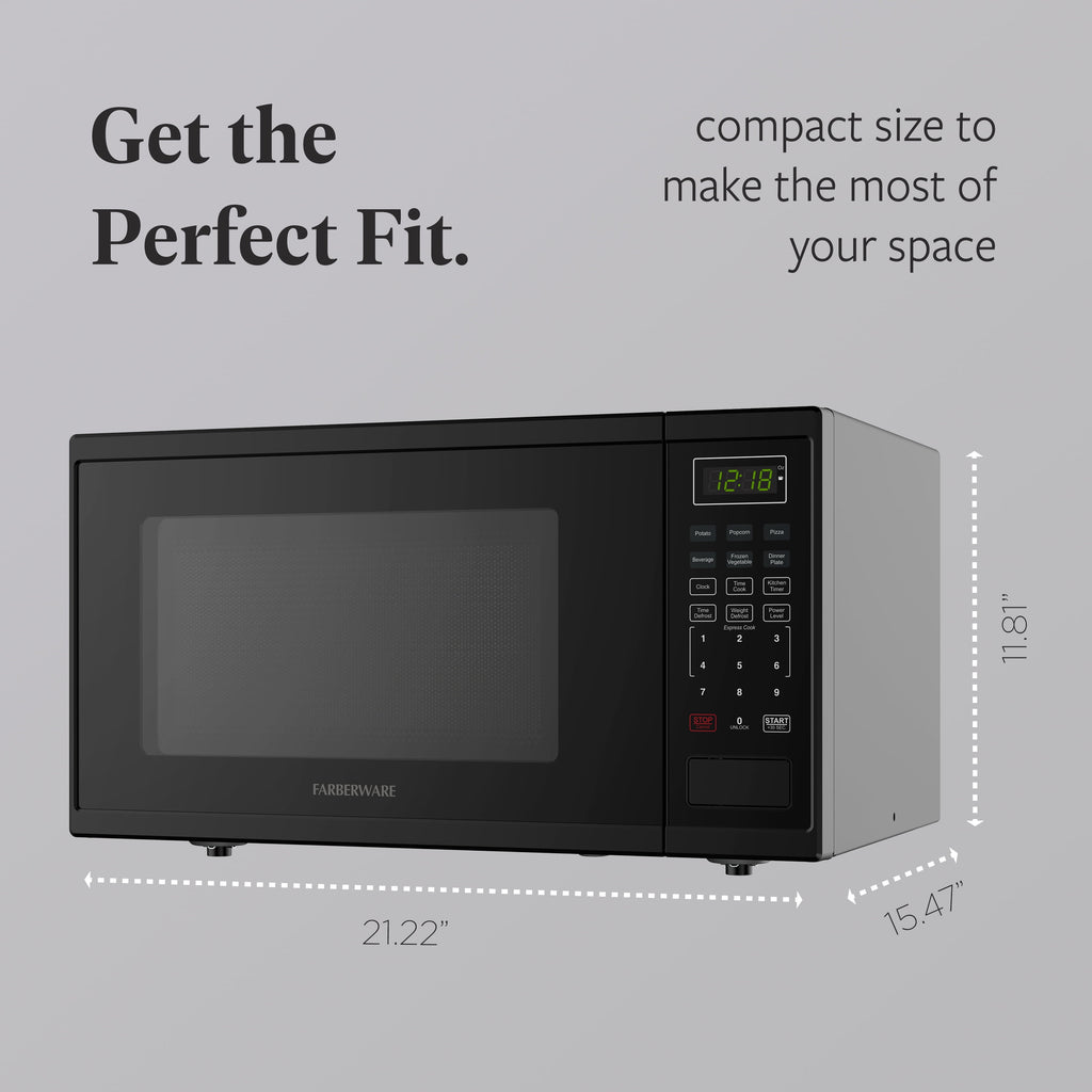 Farberware 1.1 Cu. Ft. 1000-Watt Microwave Oven – Digital Control, 10 Power Levels, One-Touch Cooking, Defrost, Child Safety Lock, Black