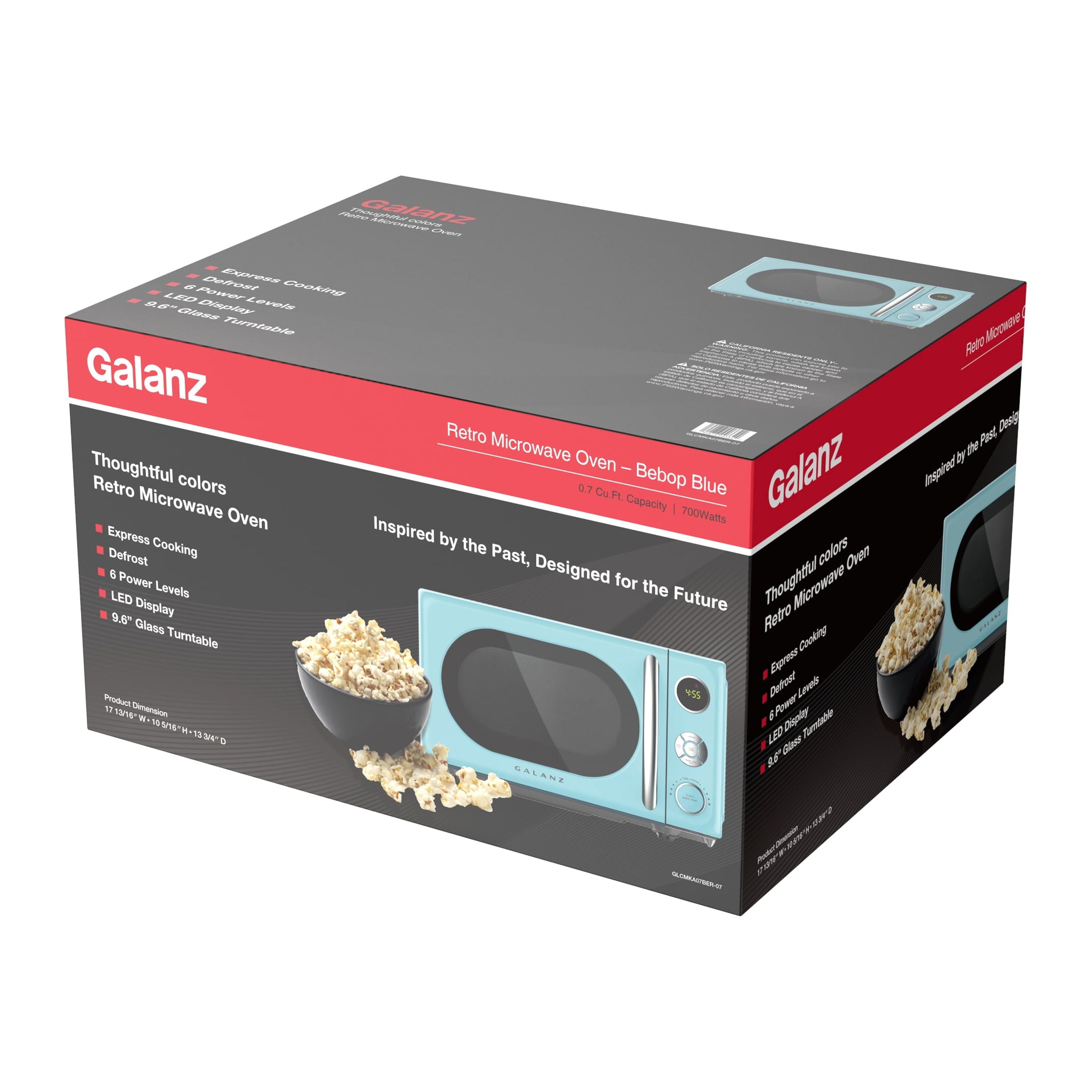 Galanz 0.7 Cu ft Retro Countertop Microwave Oven, 700 Watts, Blue, New
