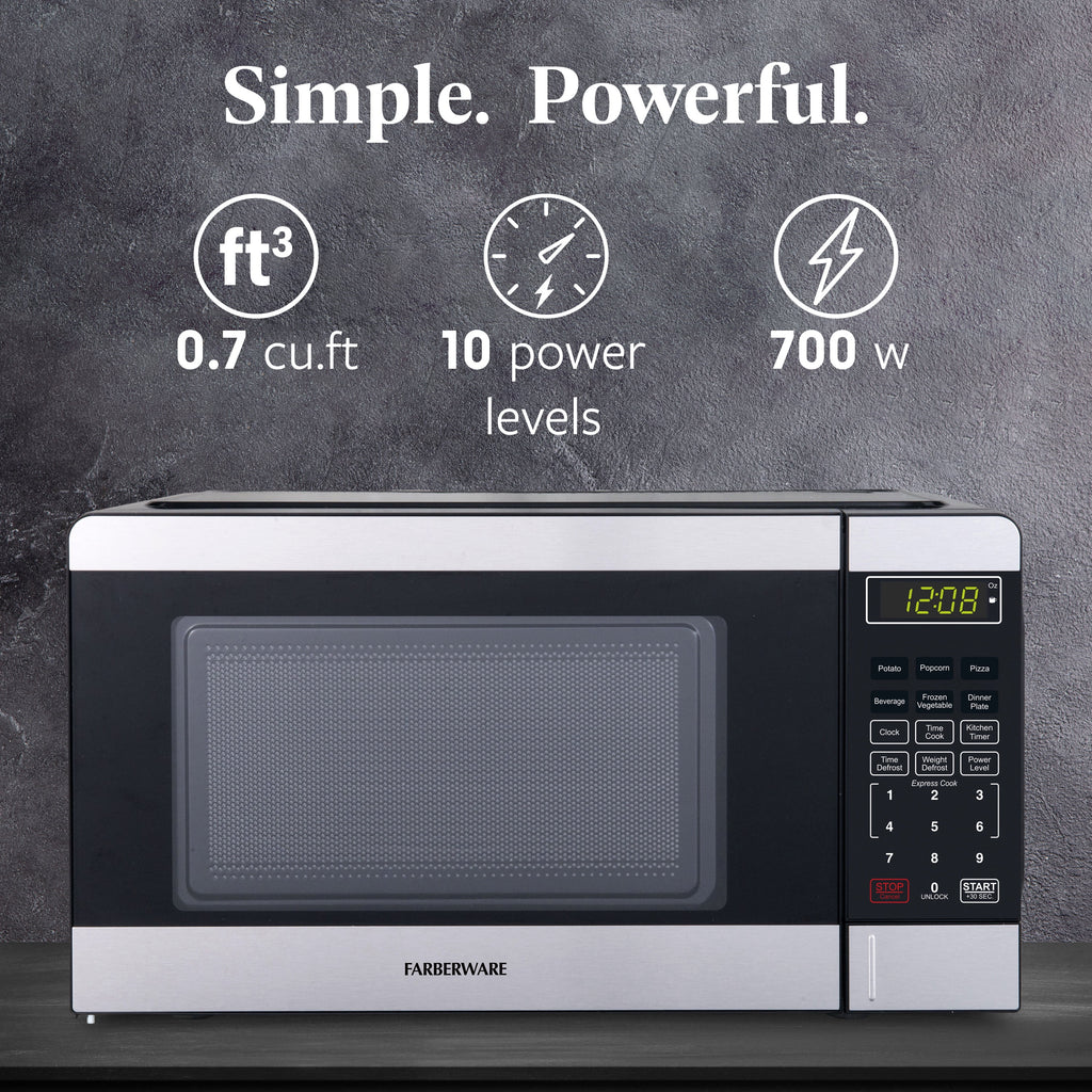 Farberware 0.7 Cu. Ft Compact Microwave Oven, 700W, Stainless Steel