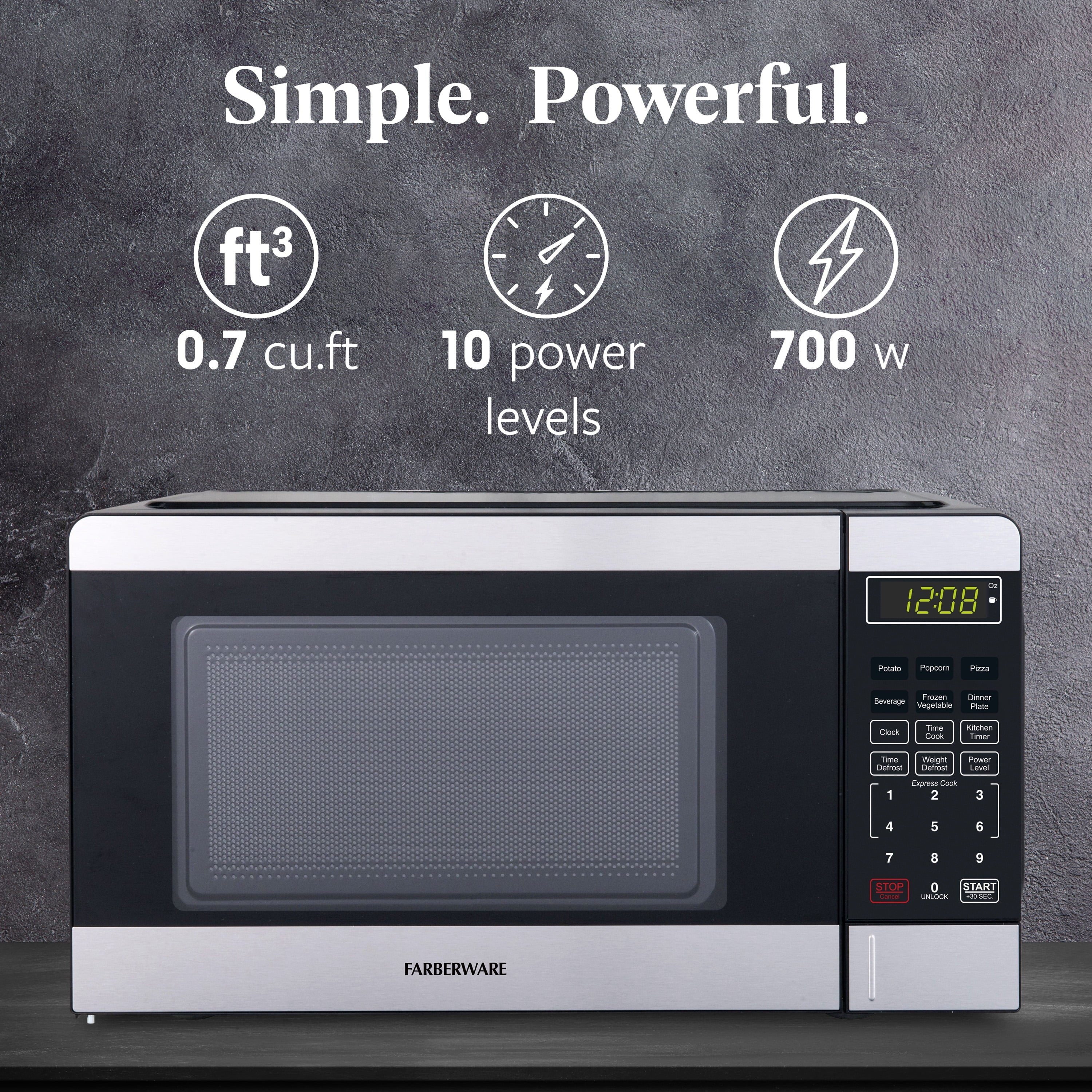Farberware 0.7 Cu. Ft Compact Microwave Oven, 700W, Stainless Steel