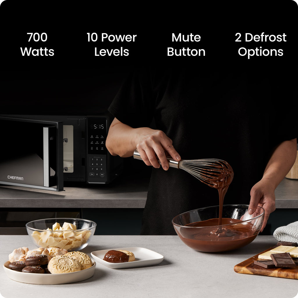 Chefman Countertop Microwave Oven 0.7 Cu. Ft., 700 Watts with 3 Presets and 10 Power Levels - Black