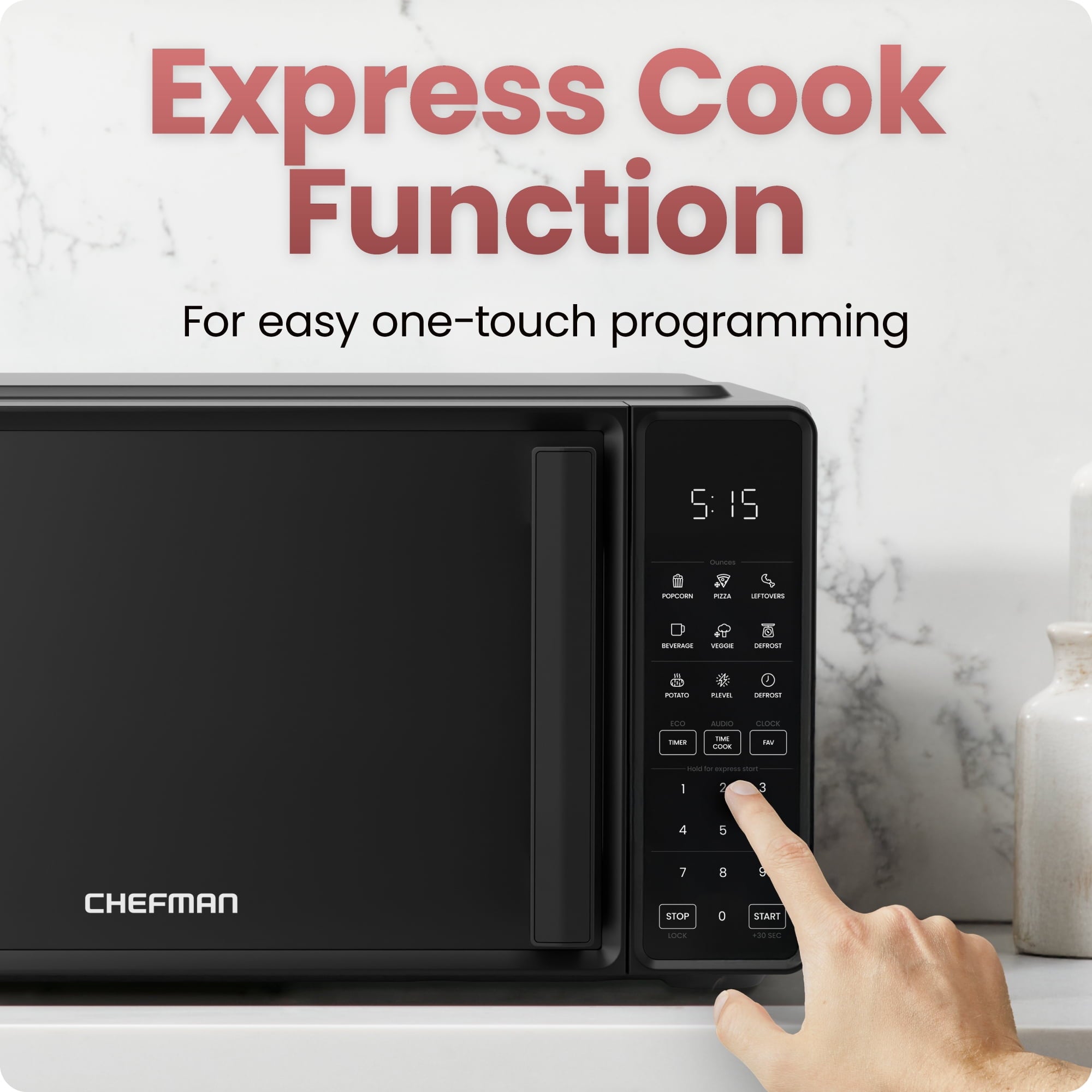 Chefman Countertop Microwave Oven 0.7 Cu. Ft., 700 Watts with 6 Presets and 10 Power Levels - Black