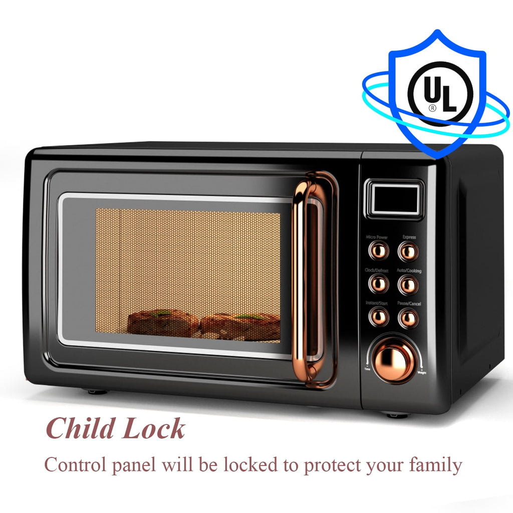 Costway 0.7Cu.ft Retro Countertop Microwave Oven 700W LED Display Glass Turntable Rose Gold