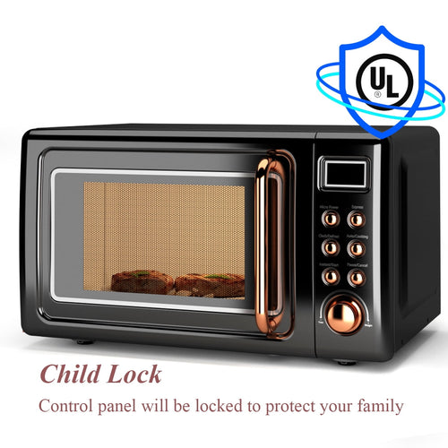 Costway 0.7Cu.ft Retro Countertop Microwave Oven 700W LED Display Glass Turntable Rose Gold