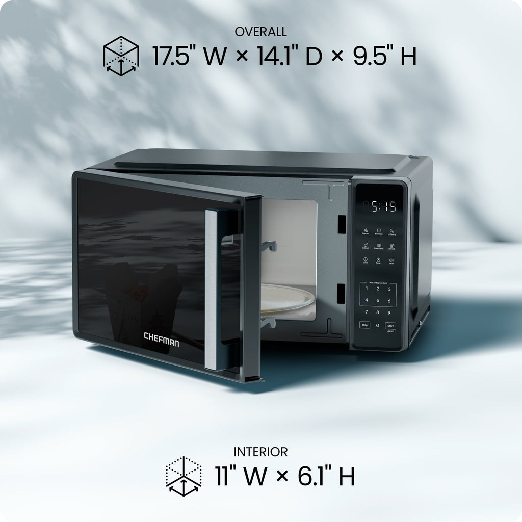 Chefman Countertop Microwave Oven 0.7 Cu. Ft., 700 Watts with 3 Presets and 10 Power Levels - Black