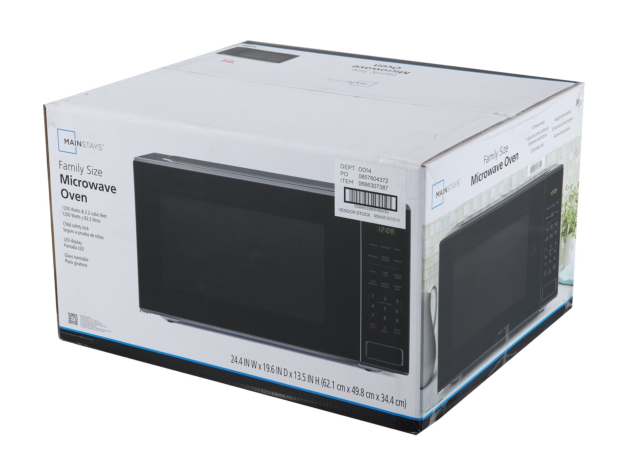 Mainstays 2.2 cu ft Countertop Microwave Oven, Black, New