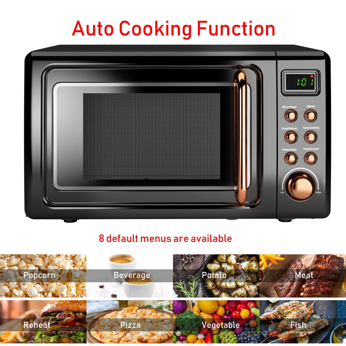 Costway 0.7Cu.ft Retro Countertop Microwave Oven 700W LED Display Glass Turntable Rose Gold
