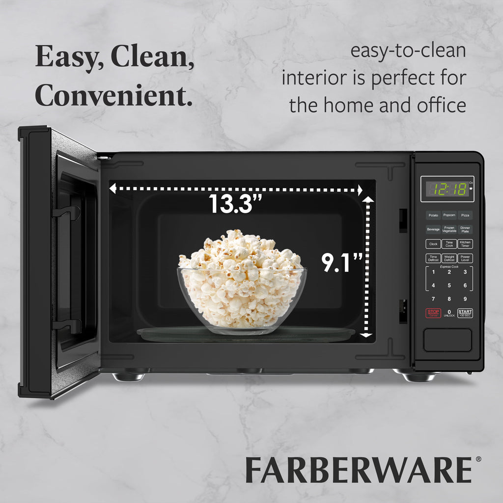 Farberware FMGZ09BKA 0.9 Cu. Ft. Microwave Oven, 900W, Digital Control, LED Display, 6 Cooking Presets, Black