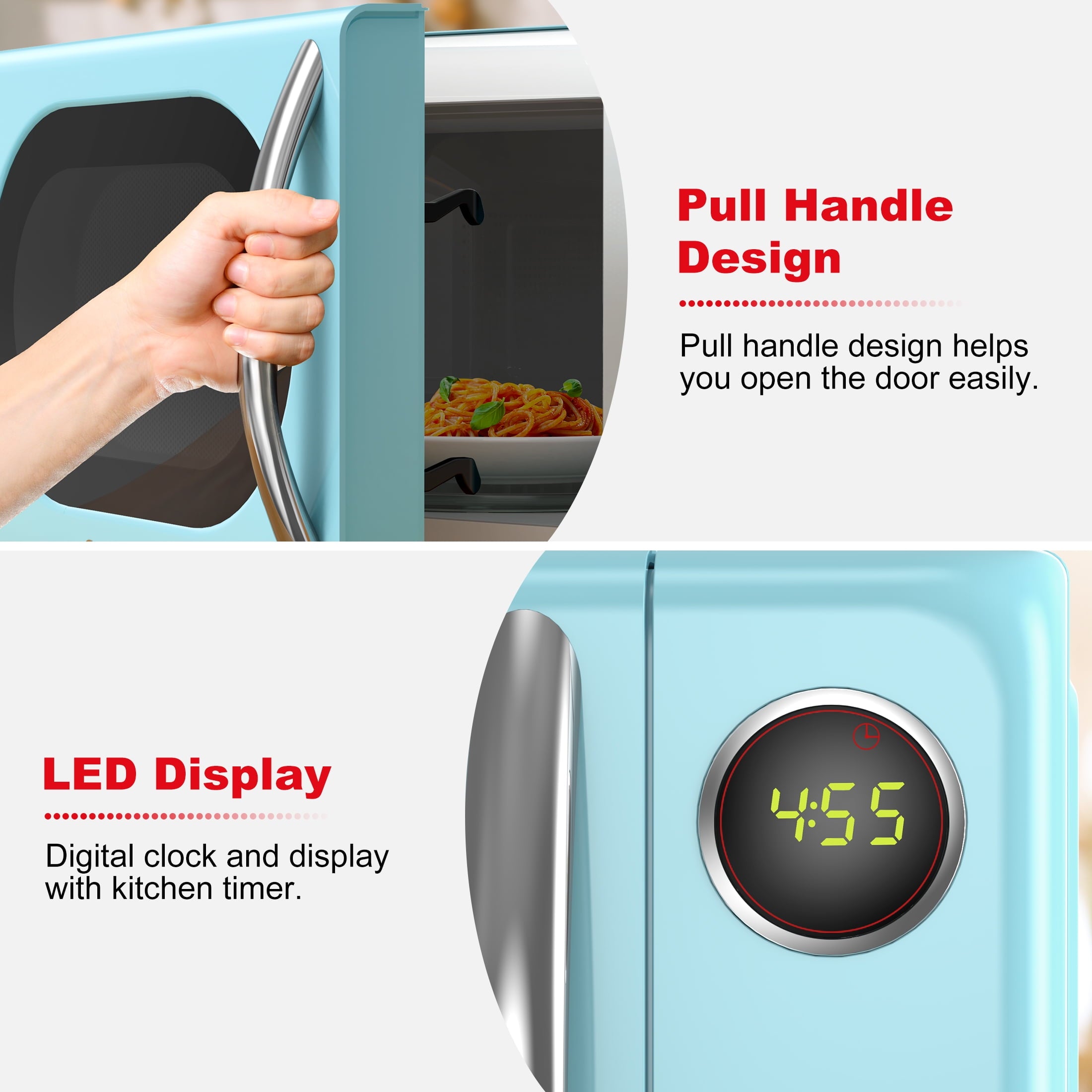 Galanz 0.7 Cu ft Retro Countertop Microwave Oven, 700 Watts, Blue, New