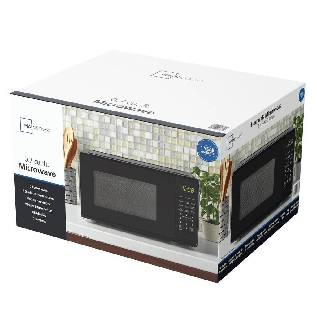 Mainstays 0.7 Cu ft Countertop Microwave Oven, 700 Watts, Black