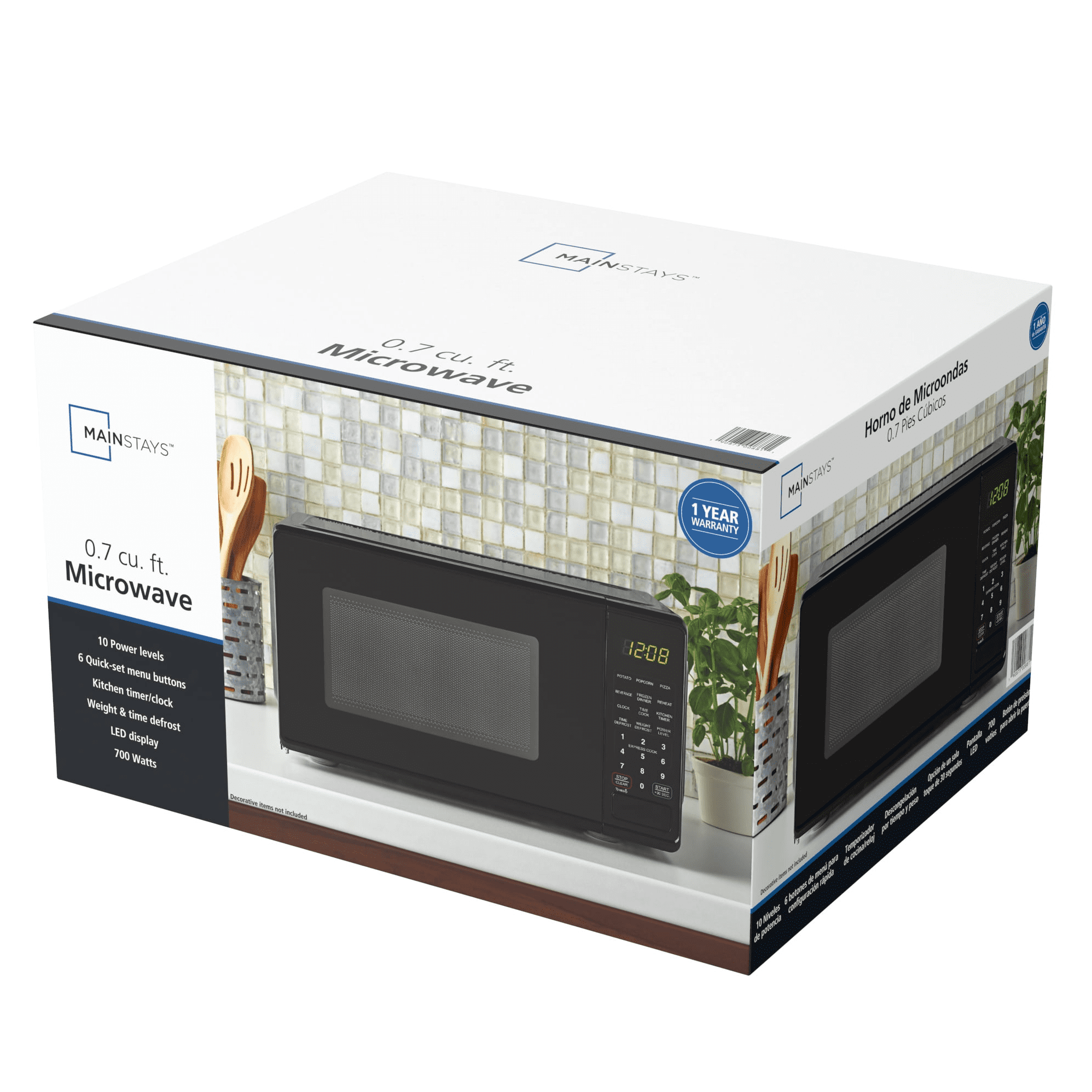 Mainstays 0.7 Cu ft Countertop Microwave Oven, 700 Watts, Black