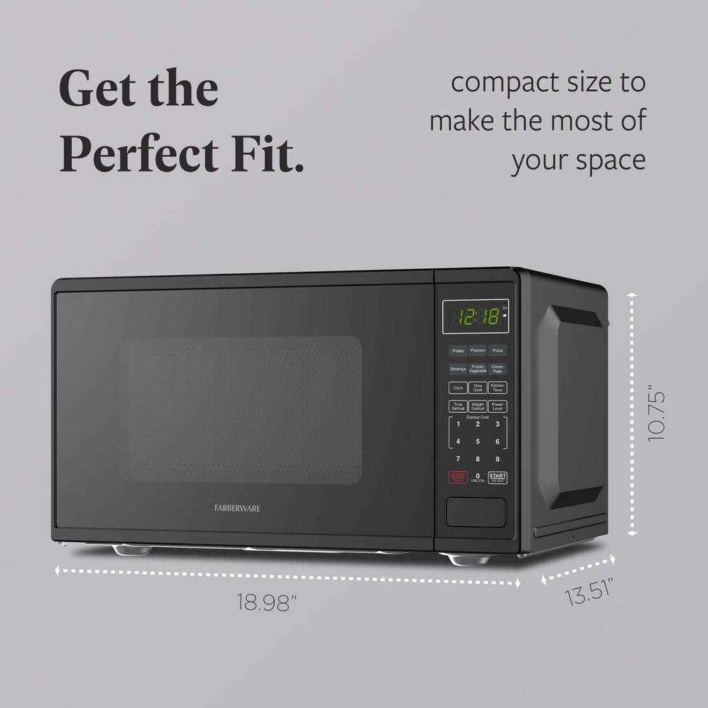 Farberware FMGZ09BKA 0.9 Cu. Ft. Microwave Oven, 900W, Digital Control, LED Display, 6 Cooking Presets, Black
