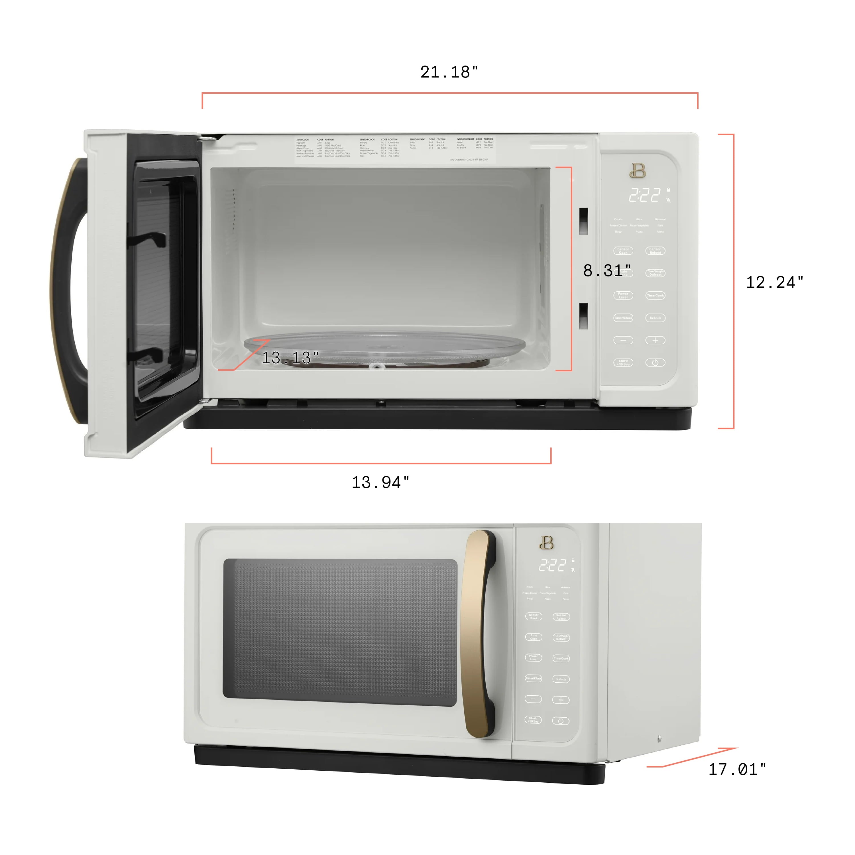 Beautiful 1.1 Cu ft 1000 Watt, Sensor Microwave Oven, White Icing by Drew Barrymore, New