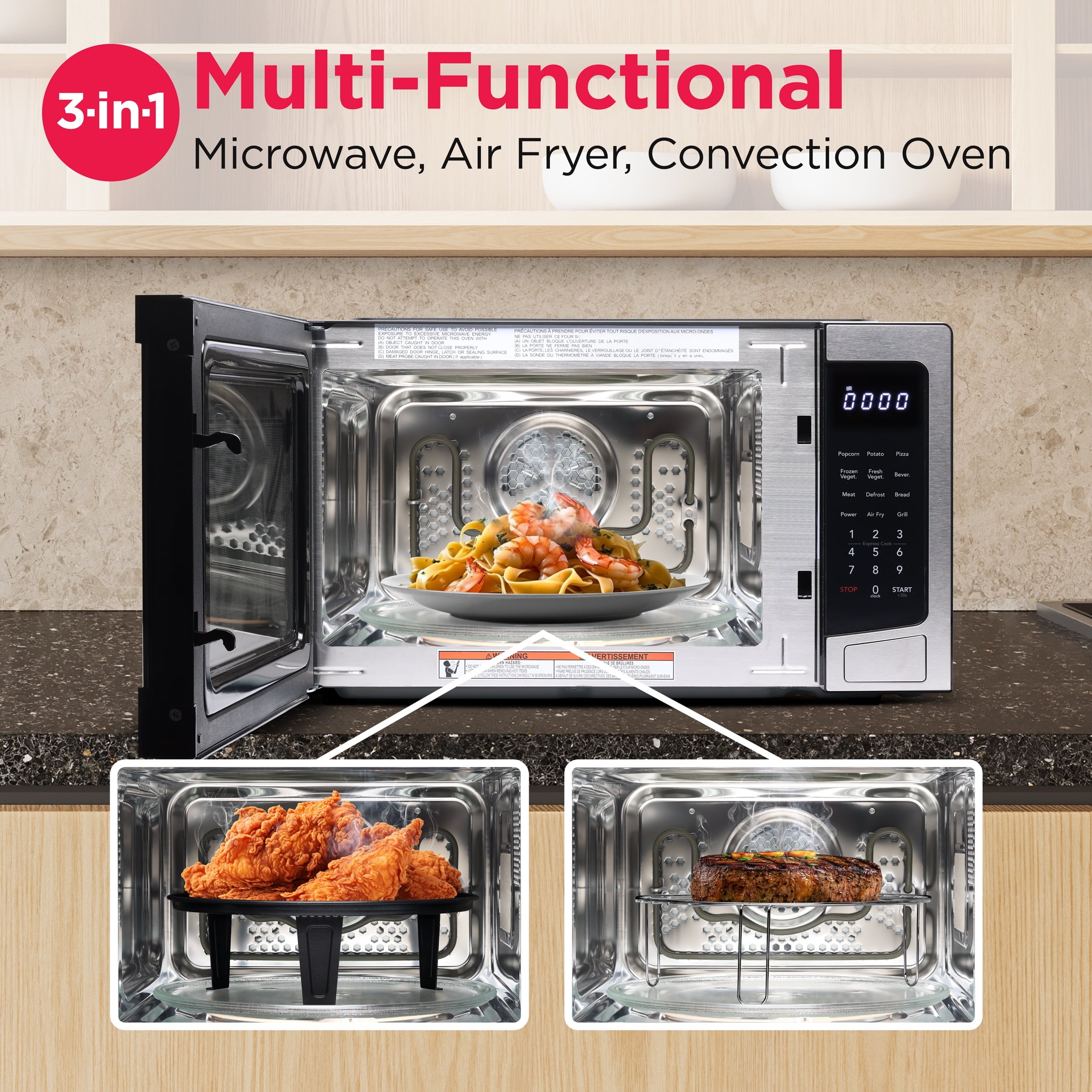 Frigidaire 3-In 1 Countertop Microwave Oven / Air Fryer / Convection, 1.1 Cu. Ft., Stainless Steel
