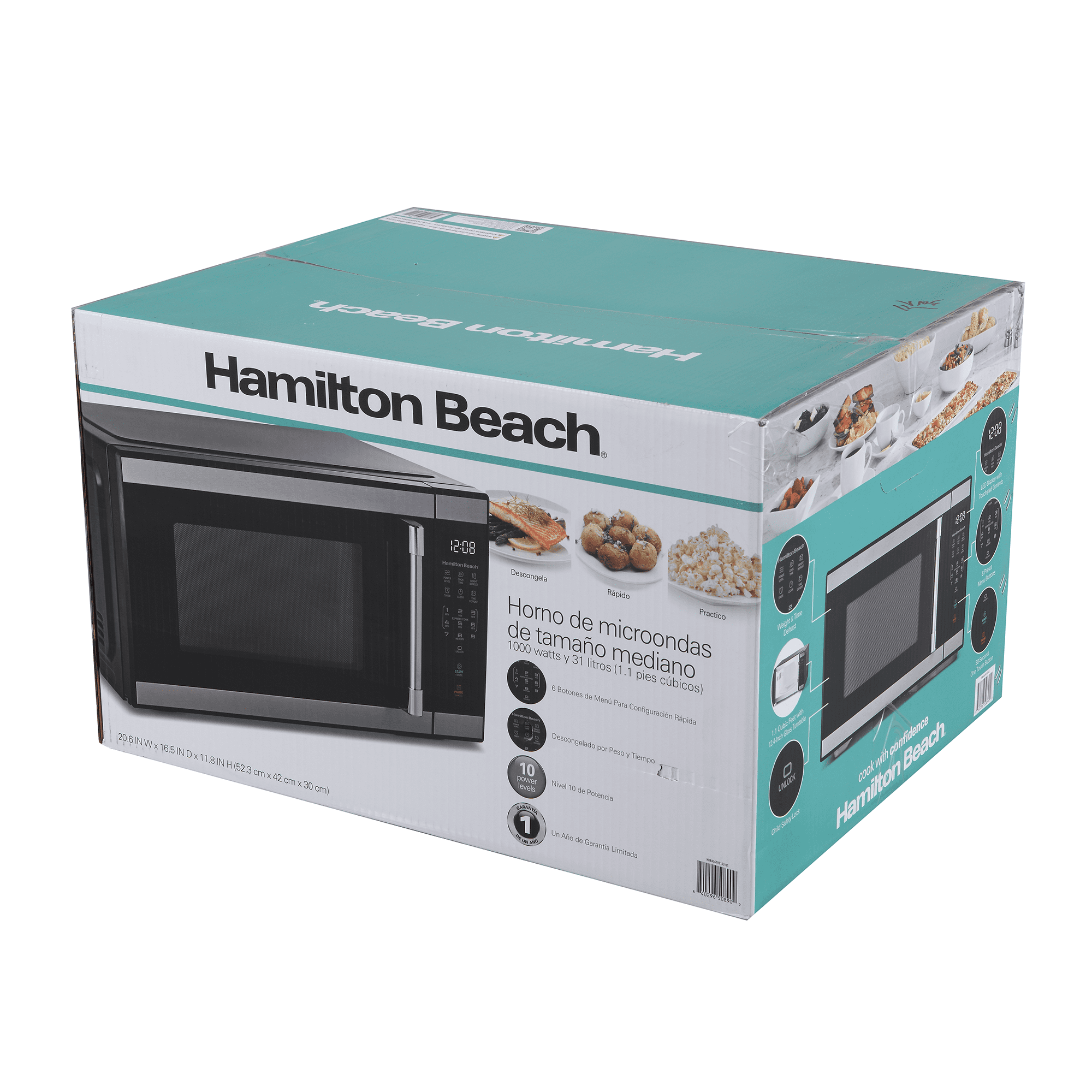 Hamilton Beach 1.1 Cu Ft Countertop Microwave Oven, Stainless Steel