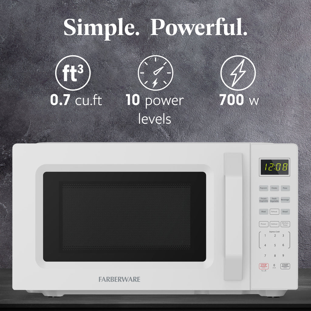 Farberware 700-Watt Compact Countertop Microwave Oven – 0.7 Cu. Ft., White