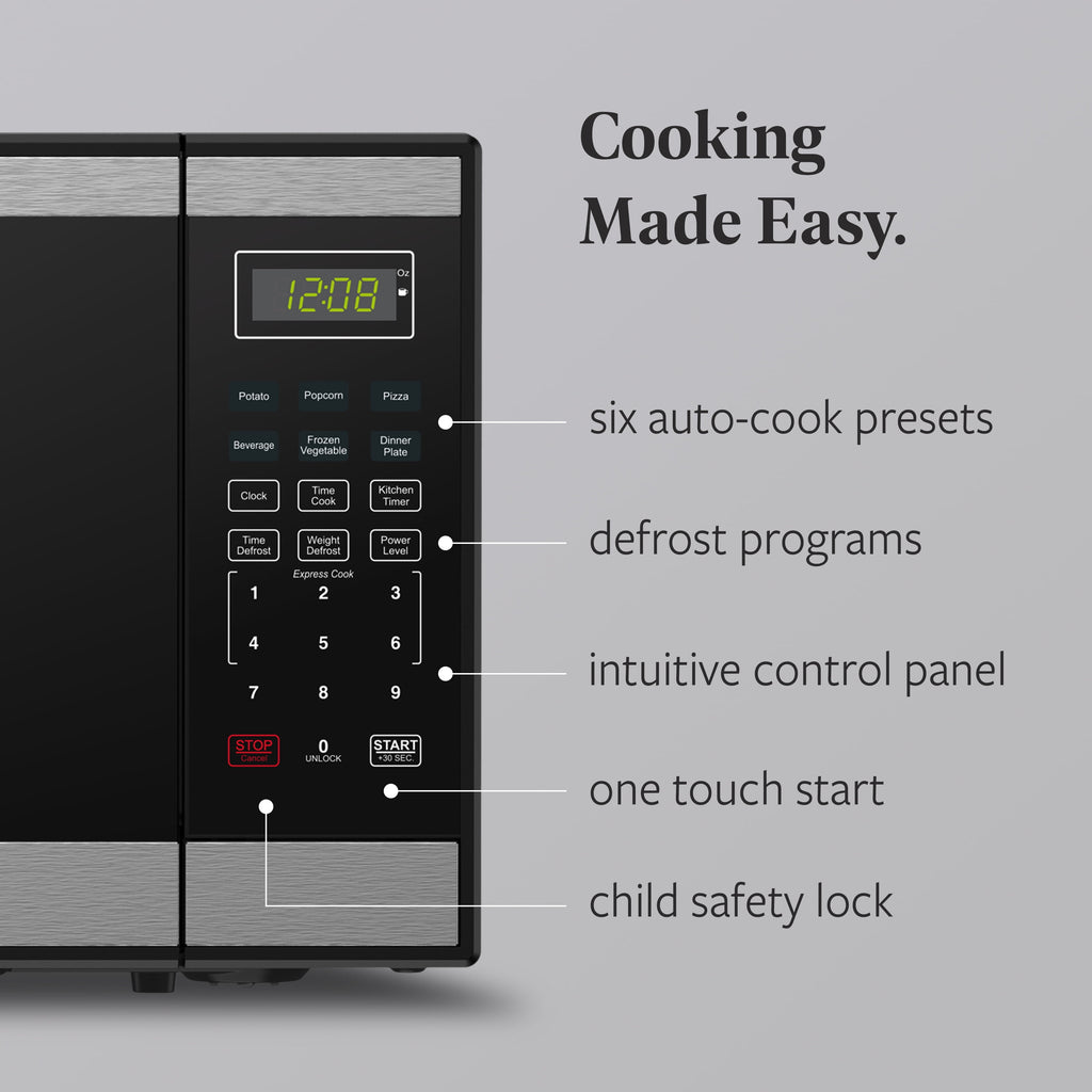 Farberware 1.1 Cu. Ft. Black & Stainless Steel Countertop Microwave – 1000W Power, Auto Cook Settings, Defrost, and Safety Lock