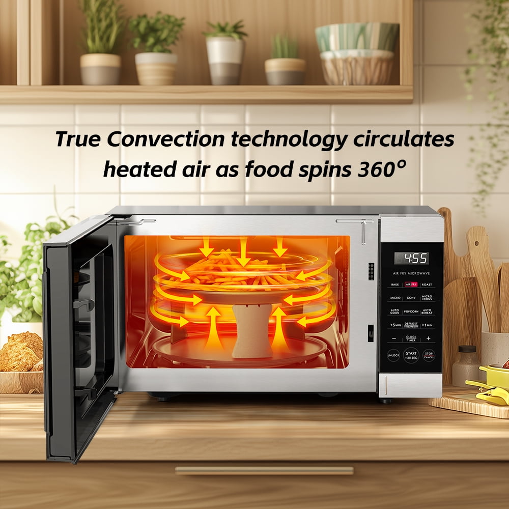 Galanz 0.9 Cu ft Air Fry Countertop Microwave, 900 Watts, Stainless Steel, New