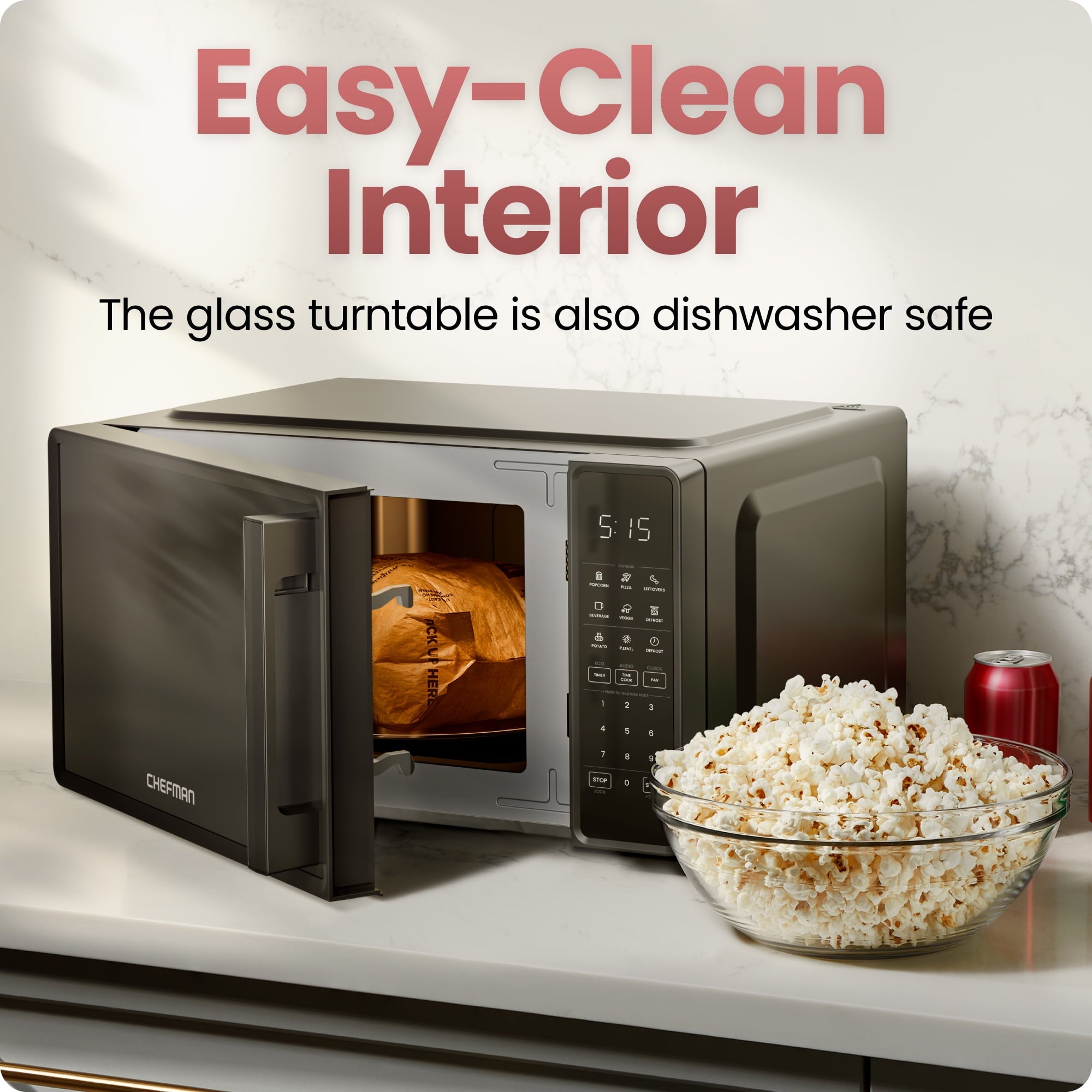 Chefman Countertop Microwave Oven 0.7 Cu. Ft., 700 Watts with 6 Presets and 10 Power Levels - Black