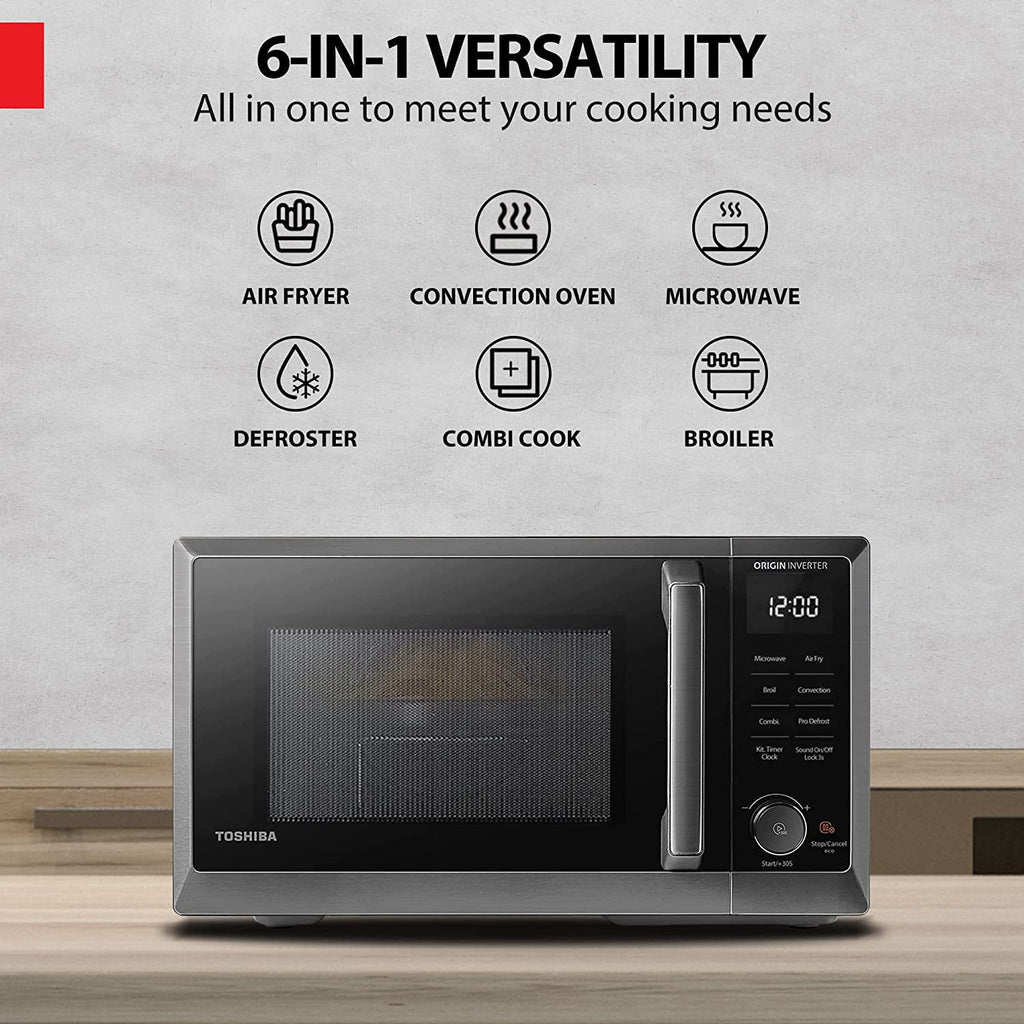 TOSHIBA 6-in-1 Inverter Microwave Oven Air Fryer Combo, MASTER Series, Countertop Microwave, Air Fryer, Broil, Convection, Speedy Combi, Even Defrost, 11.3 Turntable, Eco-Mode, 27 Auto Menu