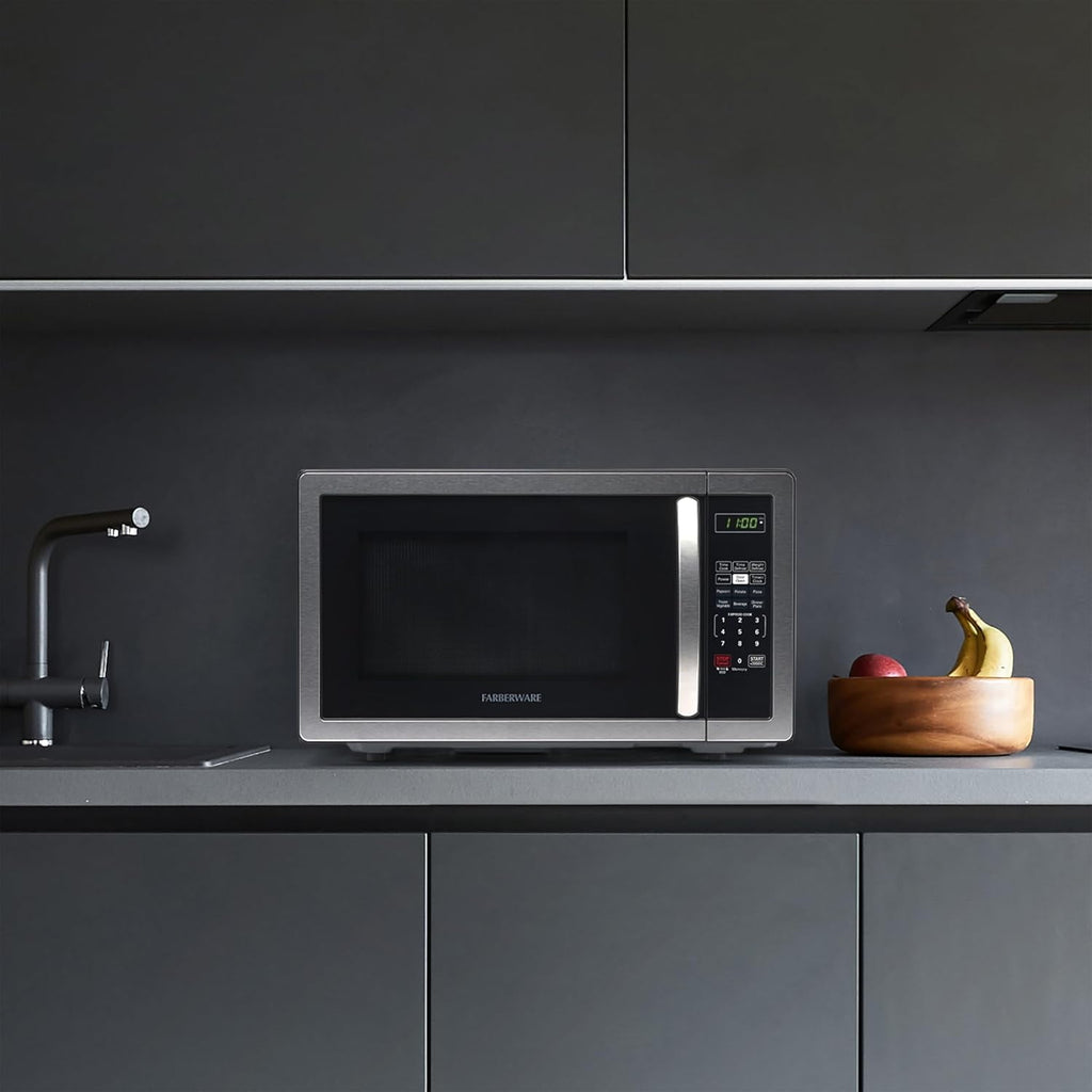 Countertop Microwave, 1000 Watts, 1.1 Cubic Foot Capacity - with LED Lighting and Child Lock - Ideal for Apartments and Dormitories