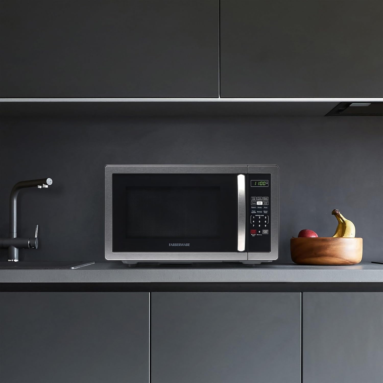 Countertop Microwave, 1000 Watts, 1.1 Cubic Foot Capacity - with LED Lighting and Child Lock - Ideal for Apartments and Dormitories