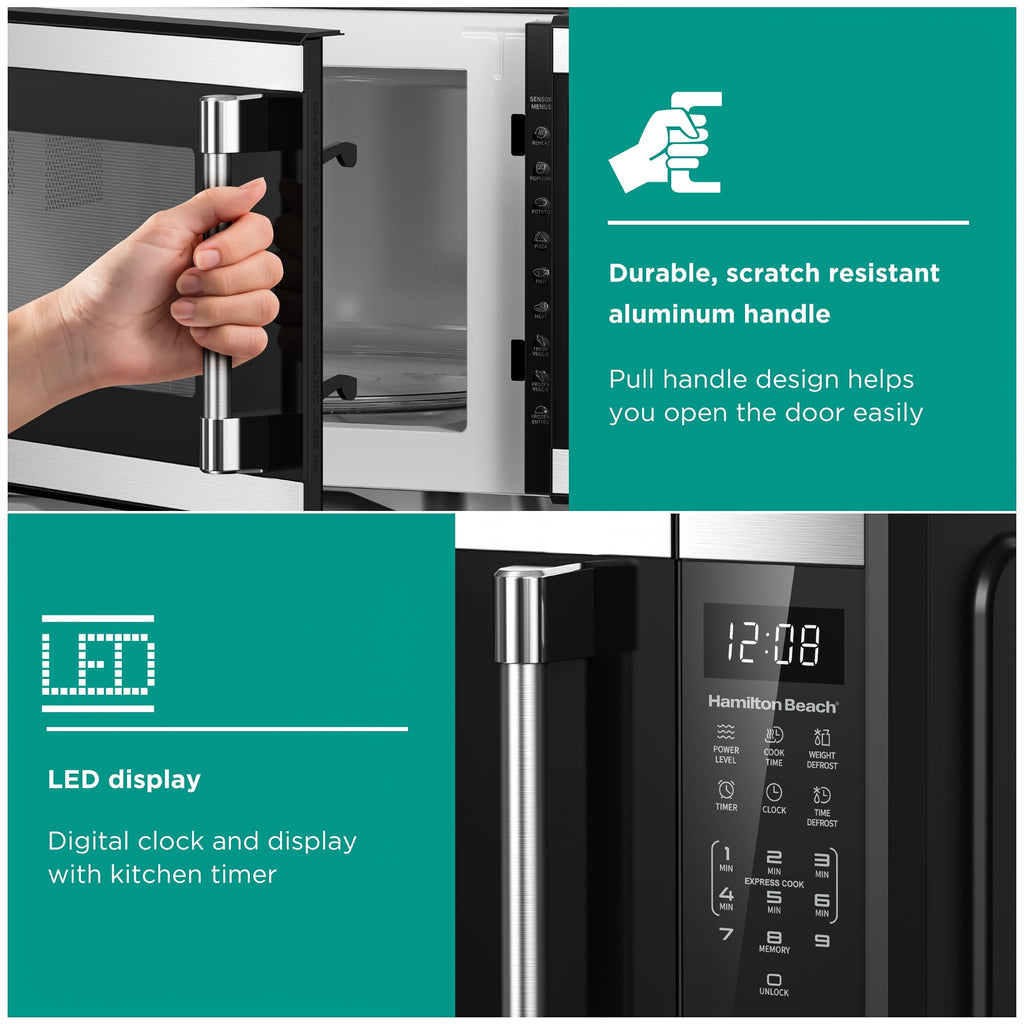 Hamilton Beach 1.1 Cu Ft Countertop Microwave Oven, Stainless Steel