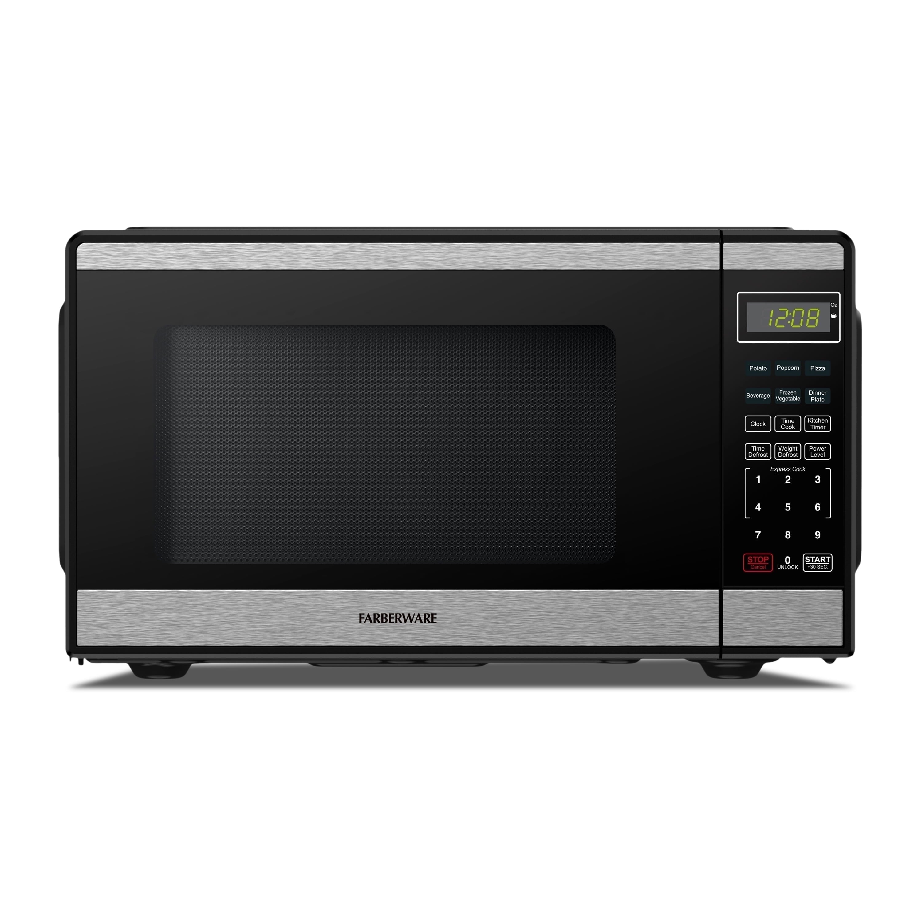 Farberware 1.1 Cu. Ft. Black & Stainless Steel Countertop Microwave – 1000W Power, Auto Cook Settings, Defrost, and Safety Lock