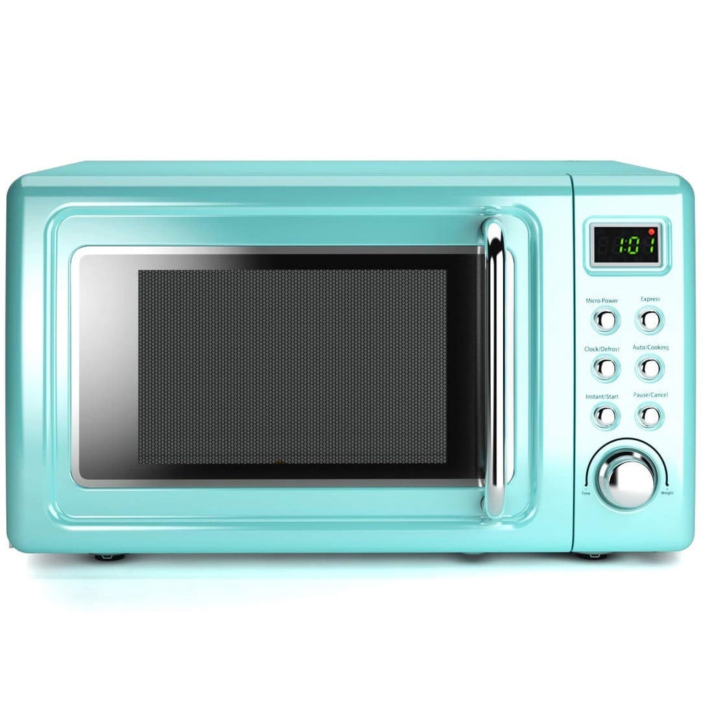Costway 0.7Cu.ft Retro Countertop Microwave Oven 700W LED Display Glass Turntable Rose Gold
