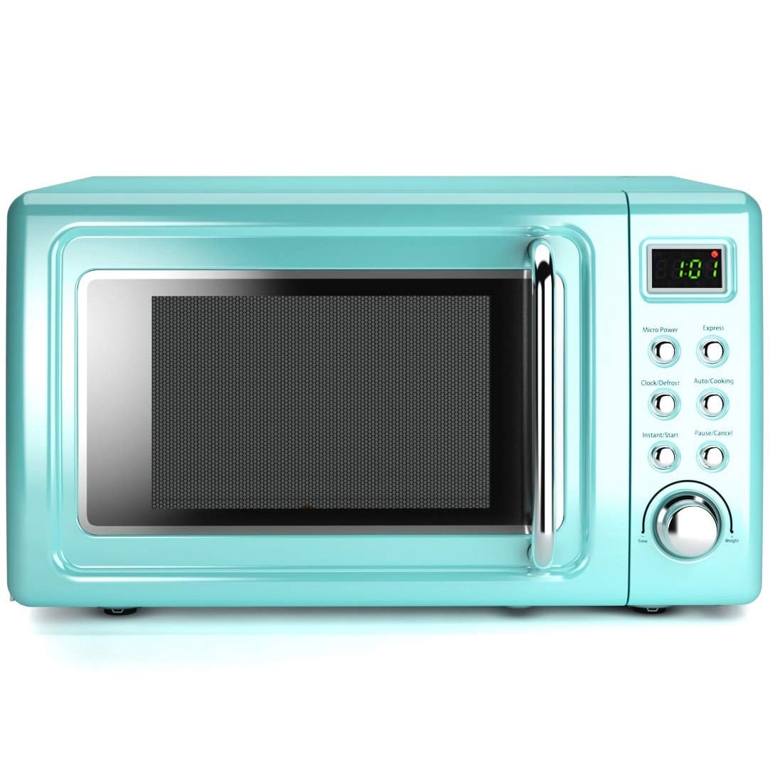 Costway 0.7Cu.ft Retro Countertop Microwave Oven 700W LED Display Glass Turntable Rose Gold