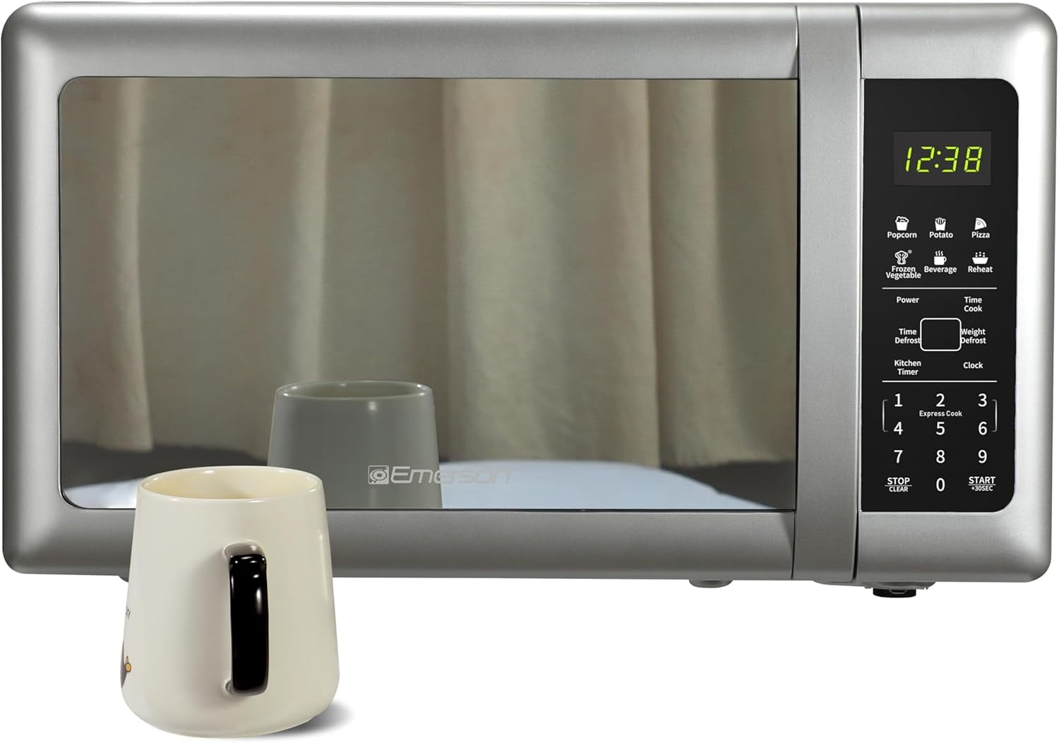 Emerson 0.7 Cu Ft Silver Mirror Finish, Countertop Microwave Oven, MW7601SL