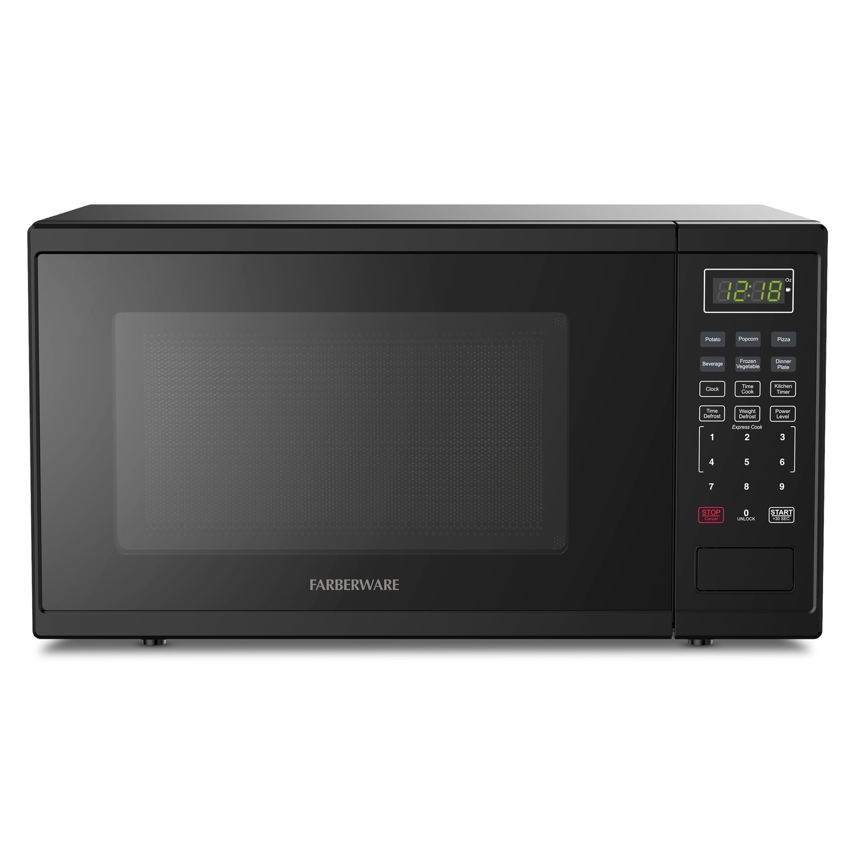 Farberware FMGZ09BKA 0.9 Cu. Ft. Microwave Oven, 900W, Digital Control, LED Display, 6 Cooking Presets, Black
