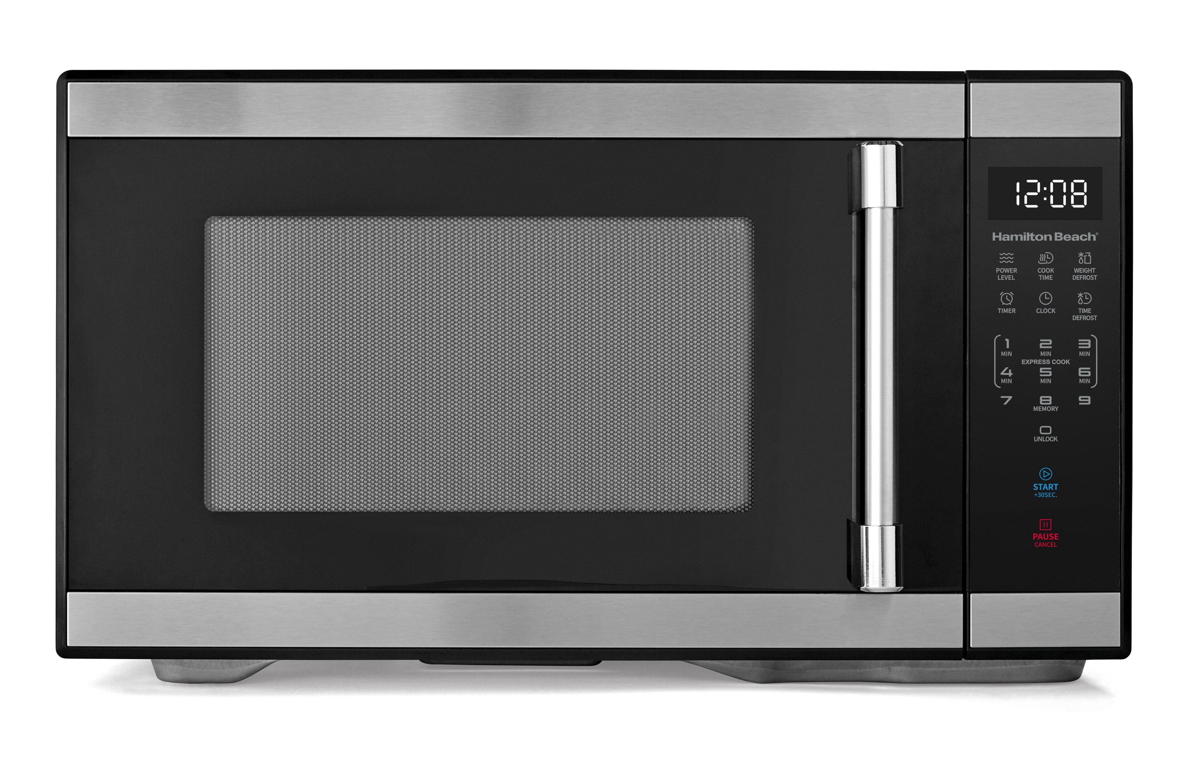 Hamilton Beach 1.1 Cu ft Countertop Microwave Oven, White and Stainless Steel
