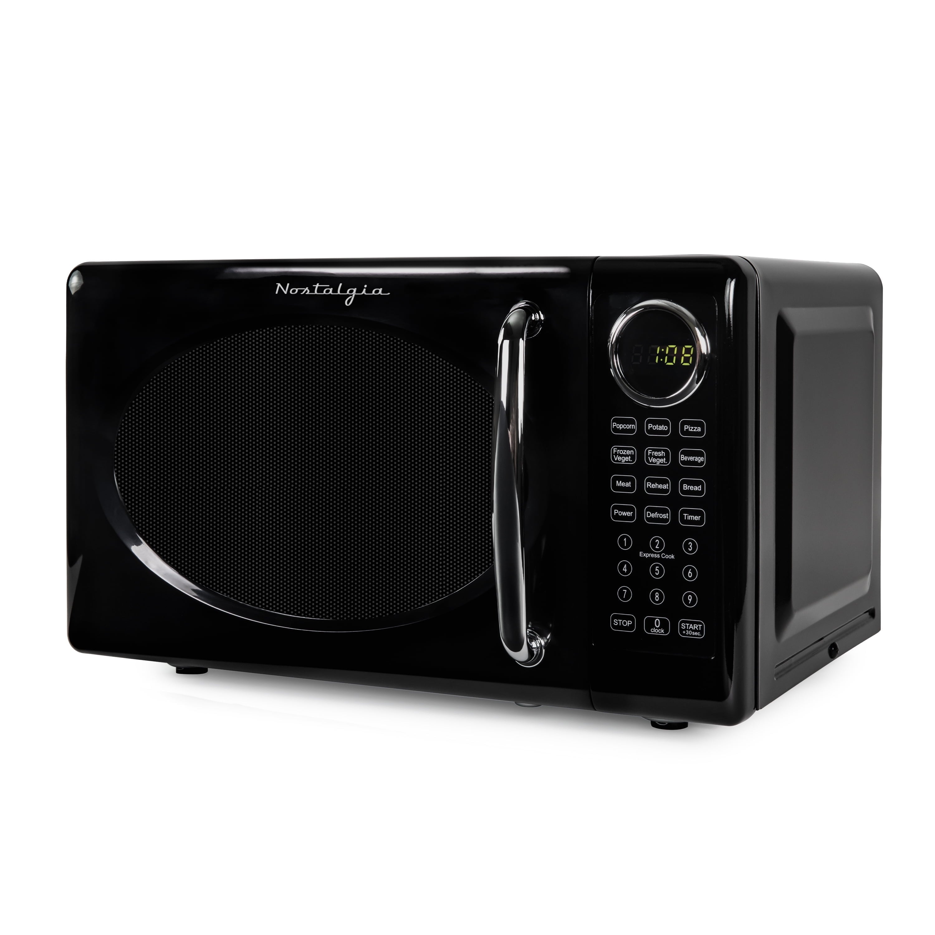 Nostalgia Retro Microwave Oven - 0.7 Cu Ft & 700-Watt Countertop Microwave with Glass Turntable, Child Safety Lock, 8 Auto-Cook Programs & Digital Clock - Black