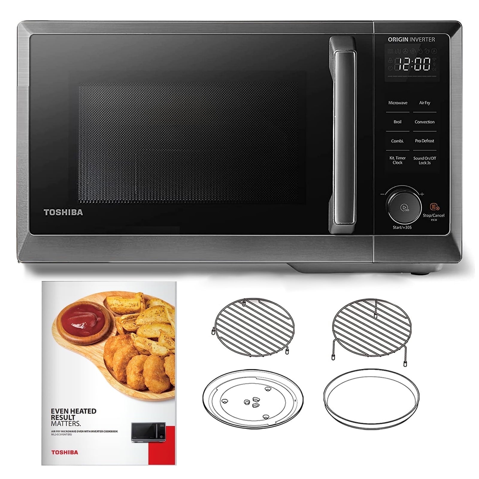TOSHIBA 7-in-1 Countertop Microwave Oven Air Fryer Combo, Inverter, Convection, Broil, Speedy Combi, Even Defrost, Humidity Sensor, Mute Function, 27 Auto Menu&47 Recipes, 1.0 cu.ft/30QT, 1000W