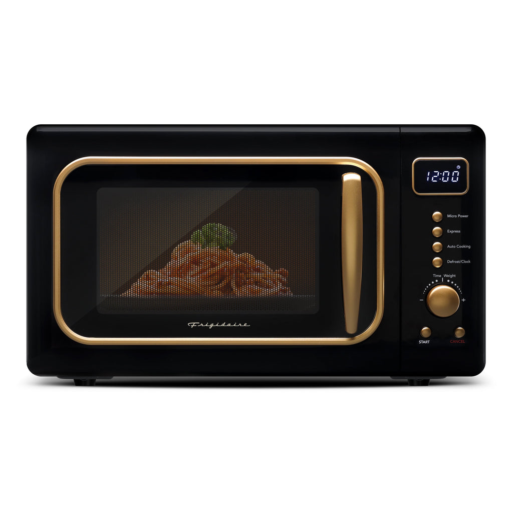 Frigidaire 0.7 Cu. Ft. Retro Countertop Microwave Oven, Black and Gold