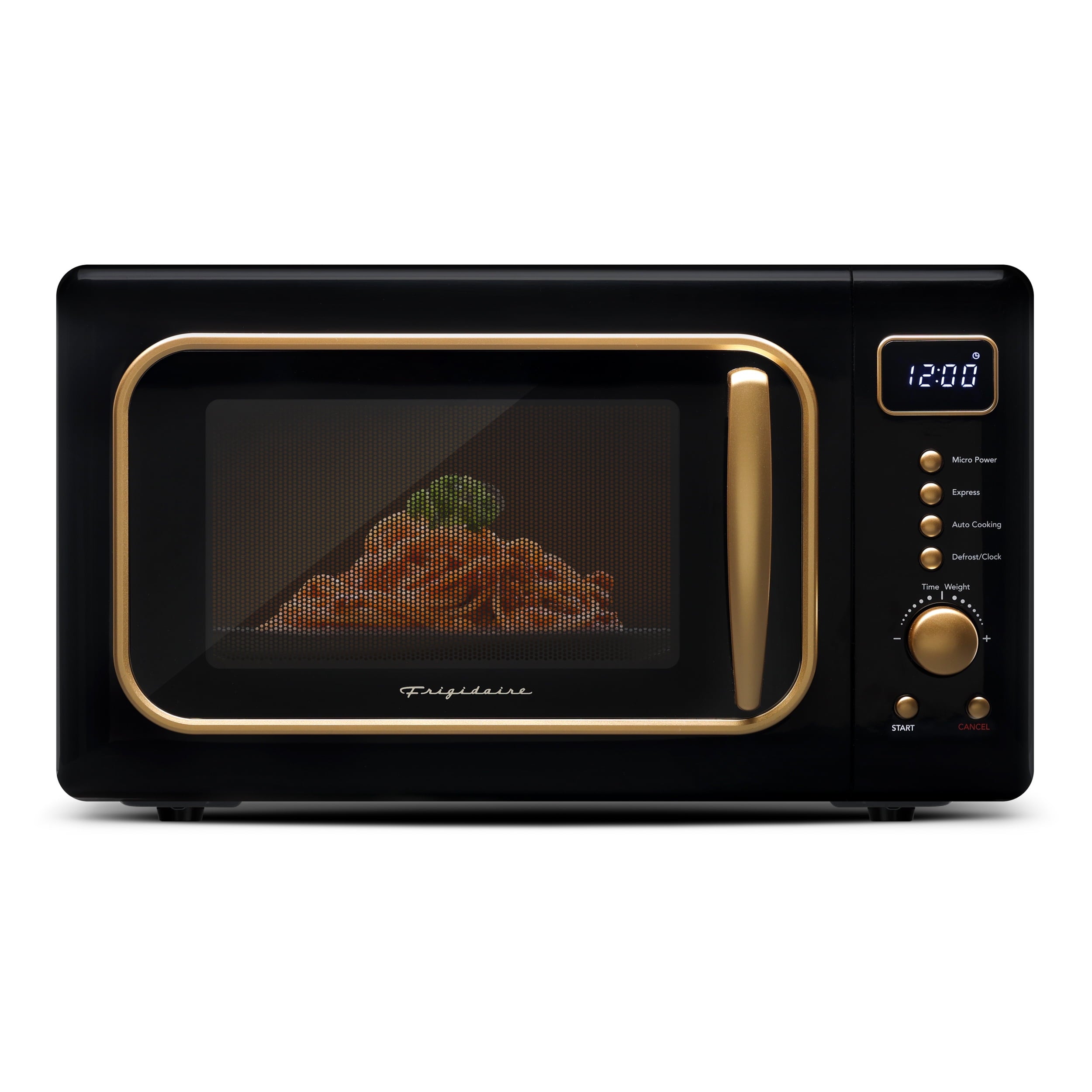 Frigidaire 0.7 Cu. Ft. Retro Countertop Microwave Oven, Black and Gold