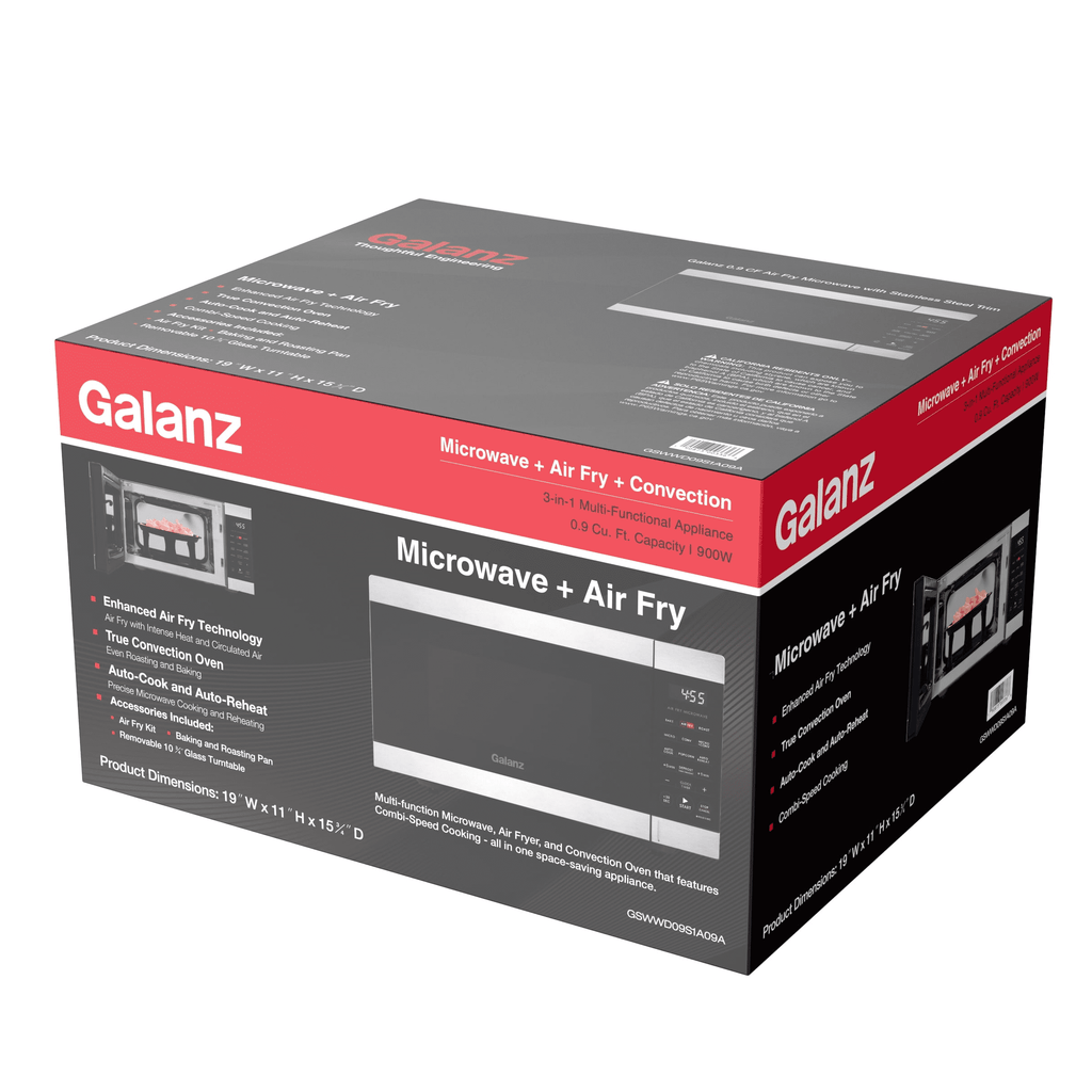 Galanz 0.9 Cu ft Air Fry Countertop Microwave, 900 Watts, Stainless Steel, New