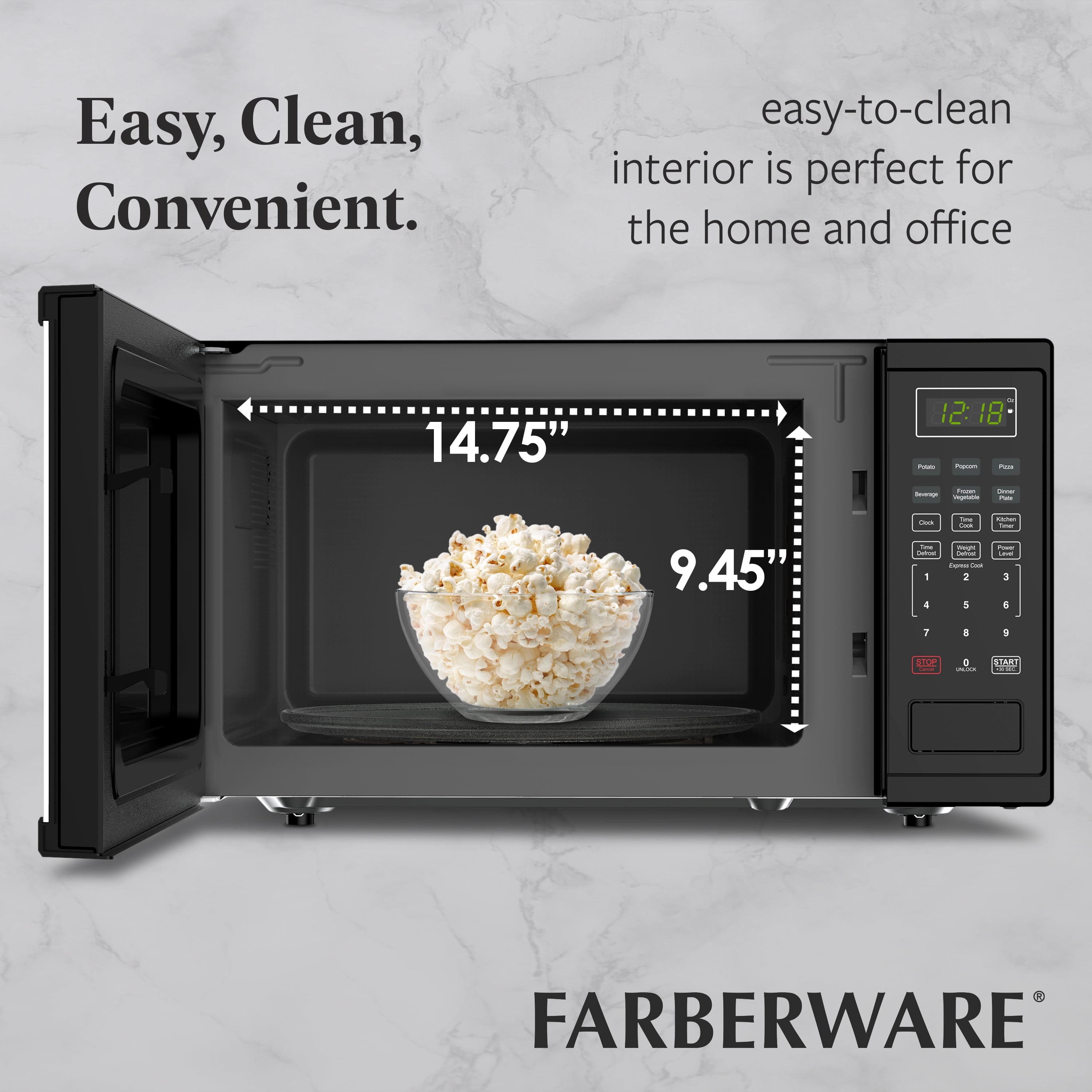 Farberware 1.1 Cu. Ft. 1000-Watt Microwave Oven – Digital Control, 10 Power Levels, One-Touch Cooking, Defrost, Child Safety Lock, Black