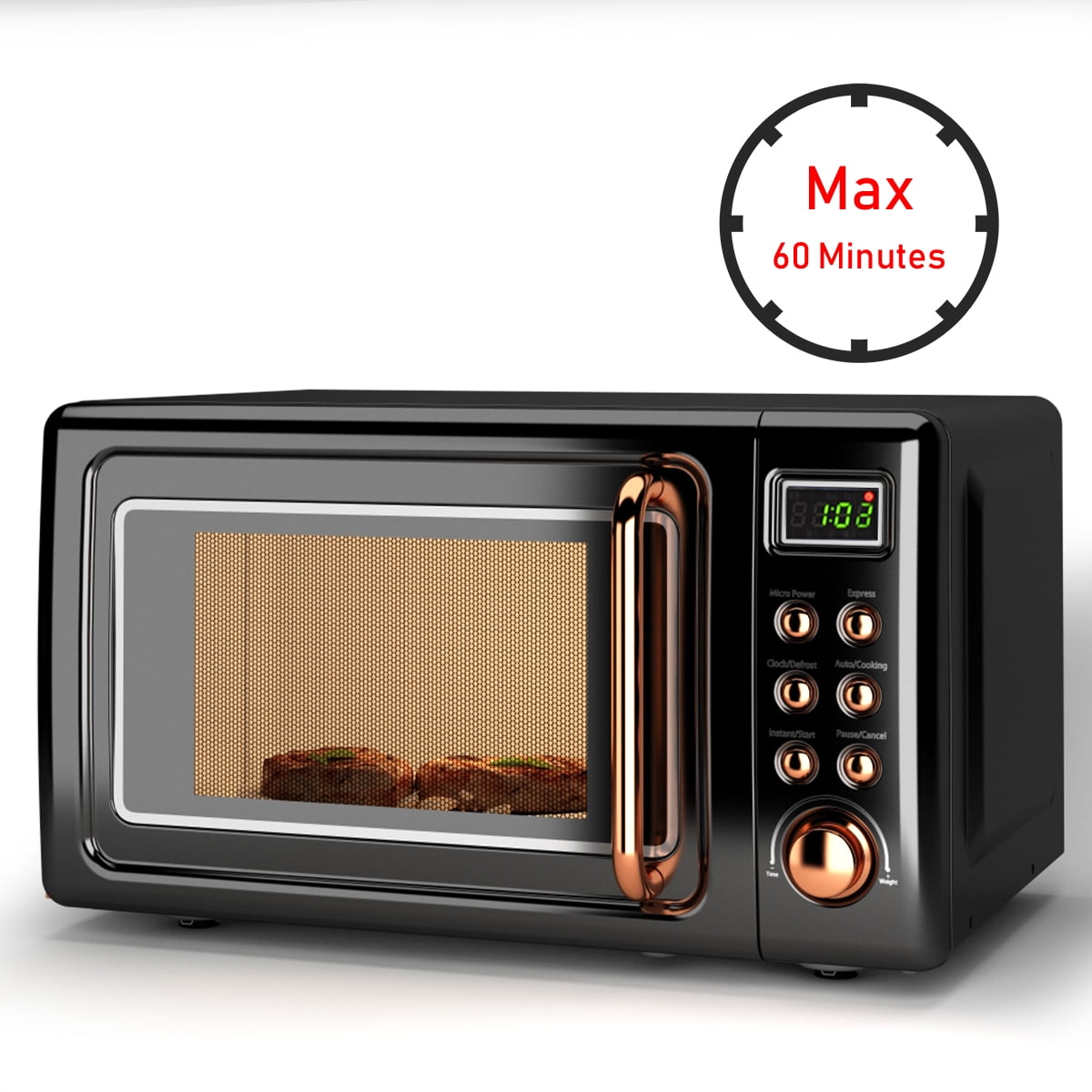 Costway 0.7Cu.ft Retro Countertop Microwave Oven 700W LED Display Glass Turntable Rose Gold