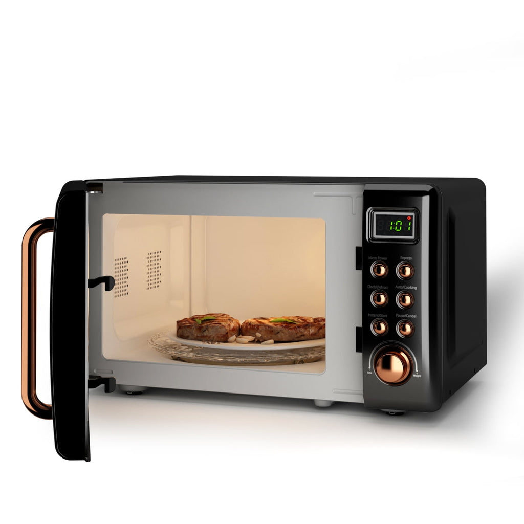Costway 0.7Cu.ft Retro Countertop Microwave Oven 700W LED Display Glass Turntable Rose Gold
