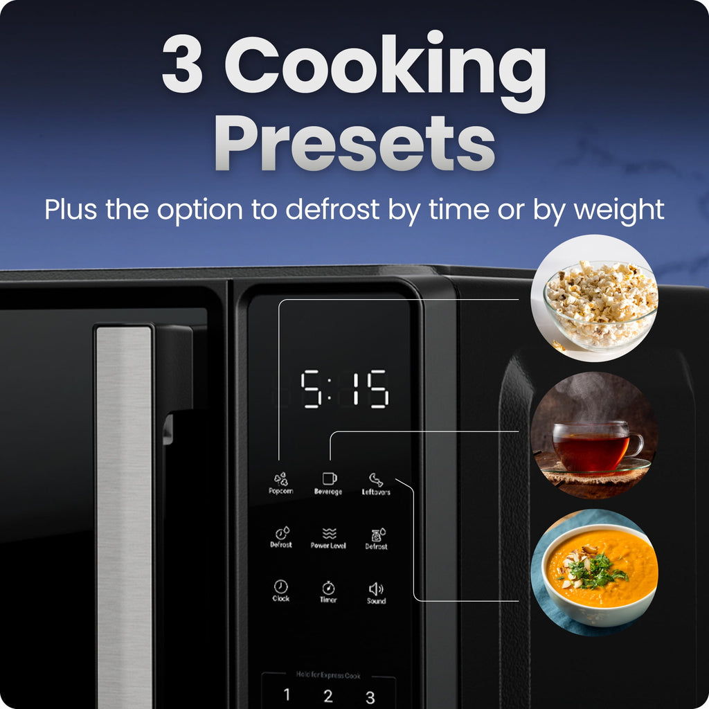 Chefman Countertop Microwave Oven 0.7 Cu. Ft., 700 Watts with 3 Presets and 10 Power Levels - Black