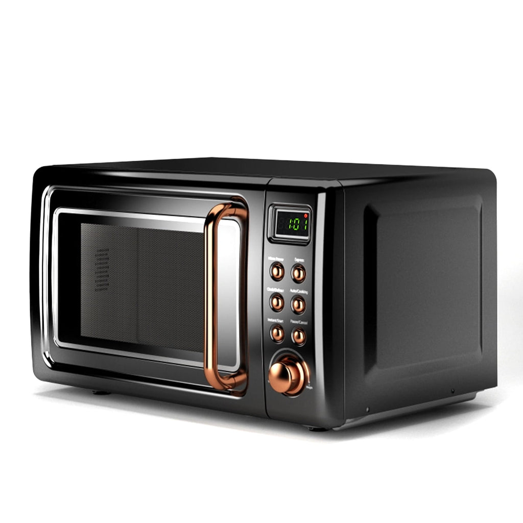 Costway 0.7Cu.ft Retro Countertop Microwave Oven 700W LED Display Glass Turntable Rose Gold