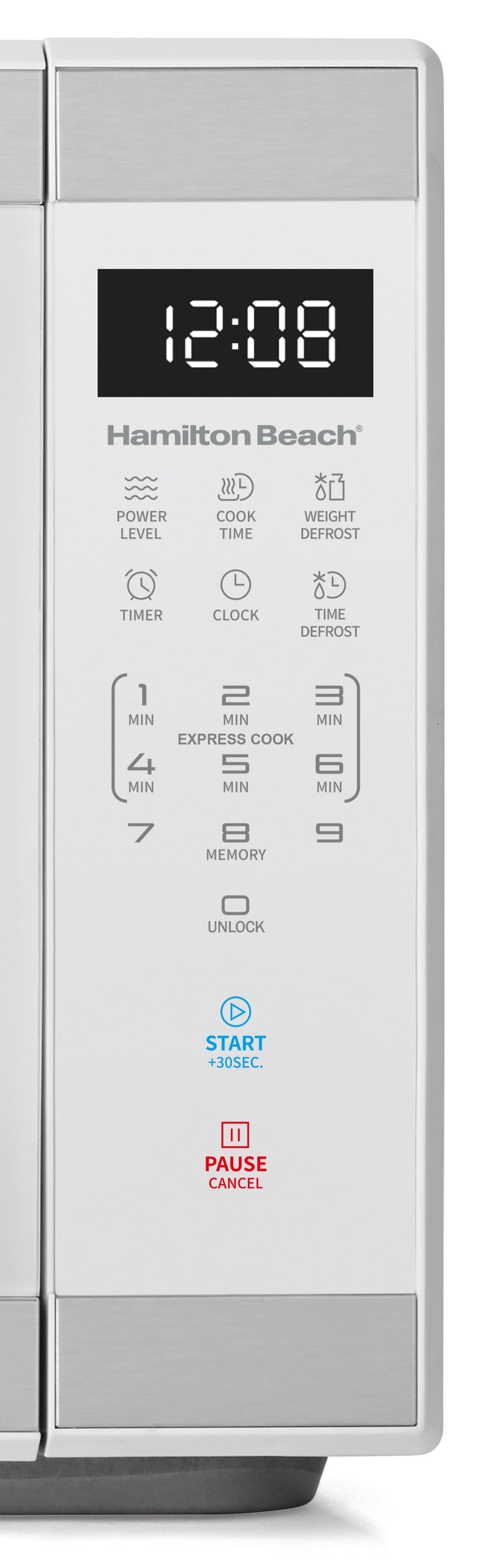 Hamilton Beach 1.1 Cu ft Countertop Microwave Oven, White and Stainless Steel